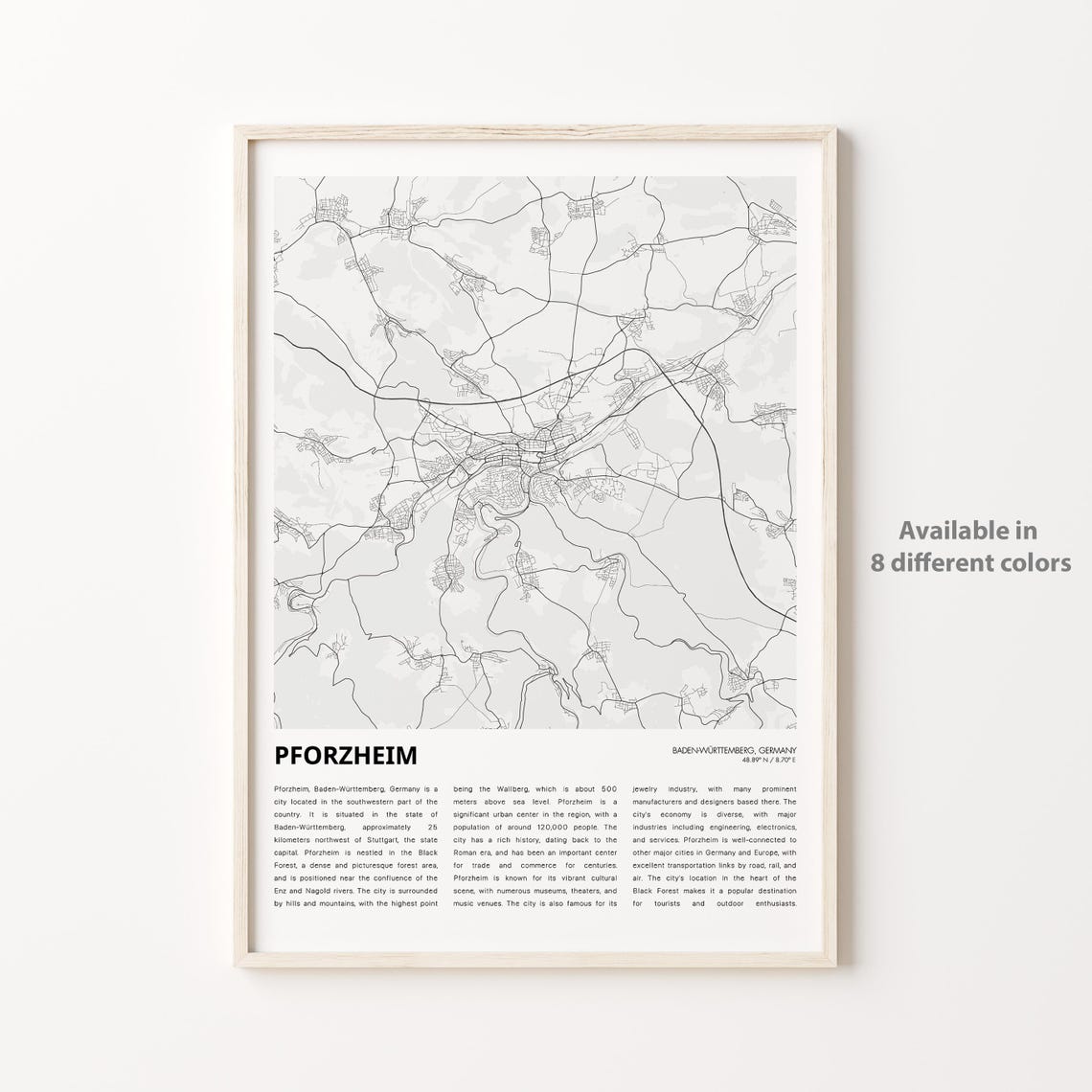 Pforzheim Germany Minimalist Black and White City Map Poster