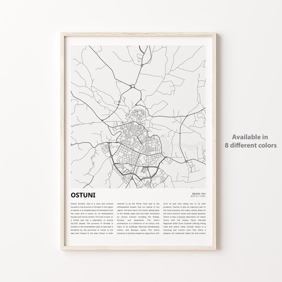 Ostuni Italy White Town Minimalist City Map Decorative Poster Art