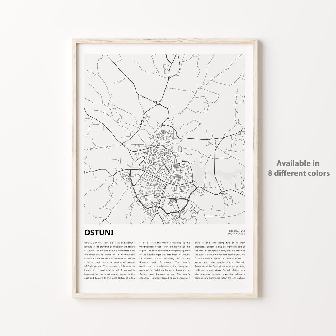 Ostuni Italy White Town Minimalist City Map Decorative Poster Art