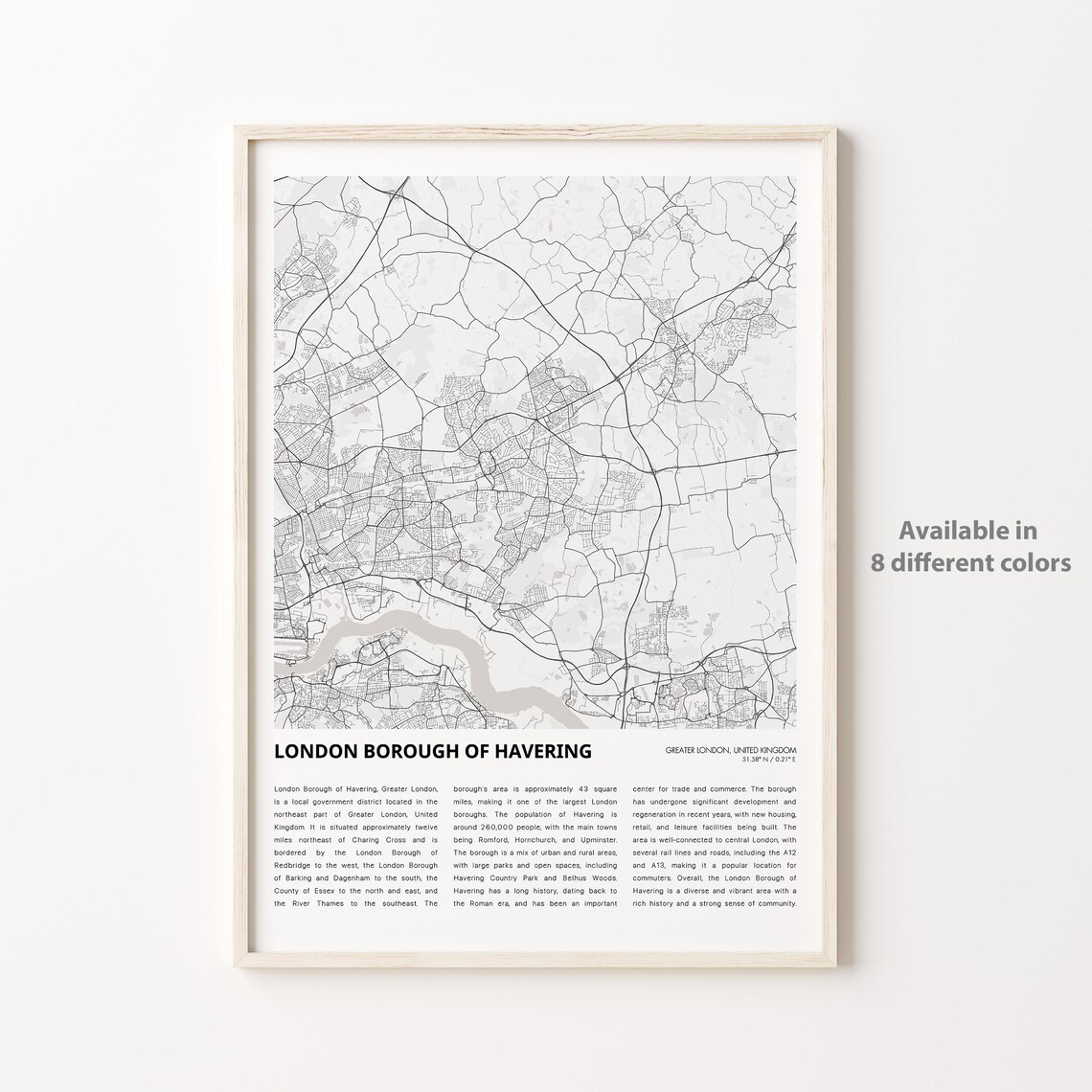 London Borough of Havering Minimalist Black and White Map Poster