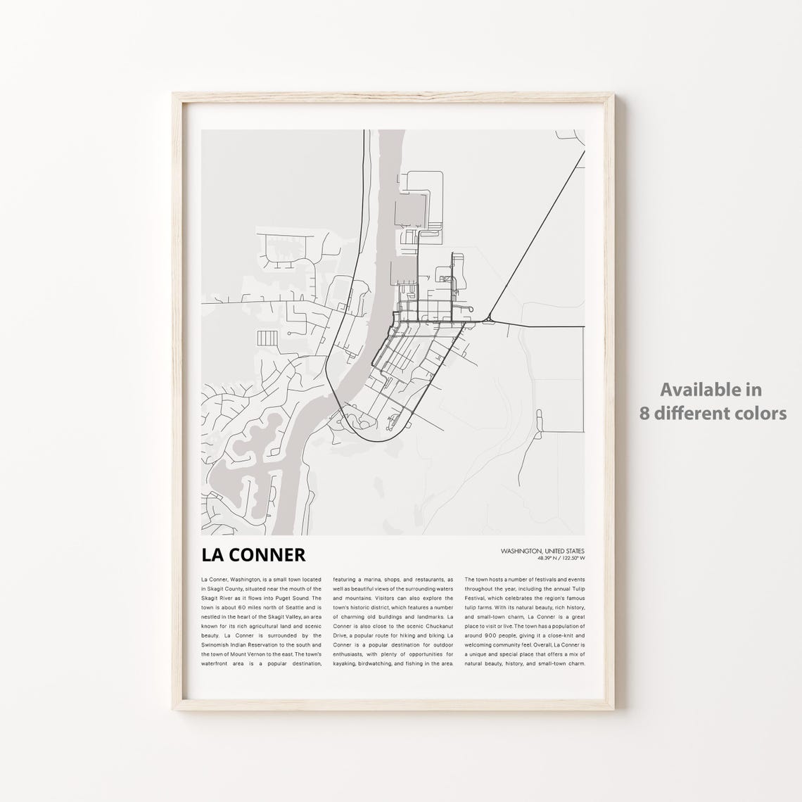 La Conner Map Print Travel Wall Decor Art Washington Housewarming Gift
