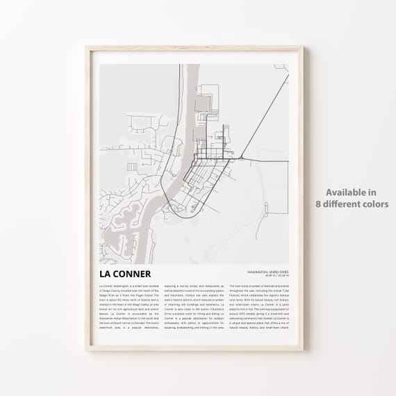La Conner Map Print Travel Wall Decor Art Washington Housewarming Gift