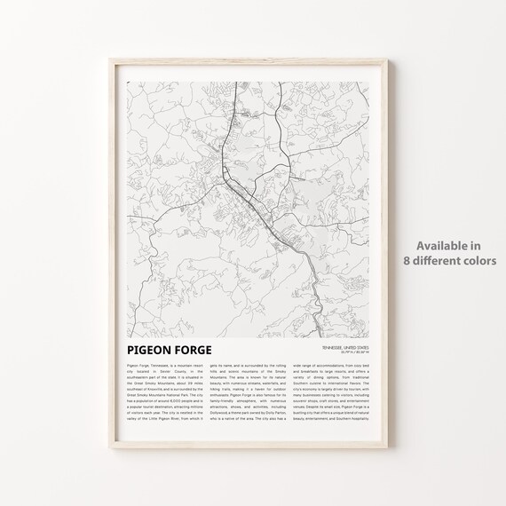 Pigeon Forge Tennessee City Map With Informative History Text Poster