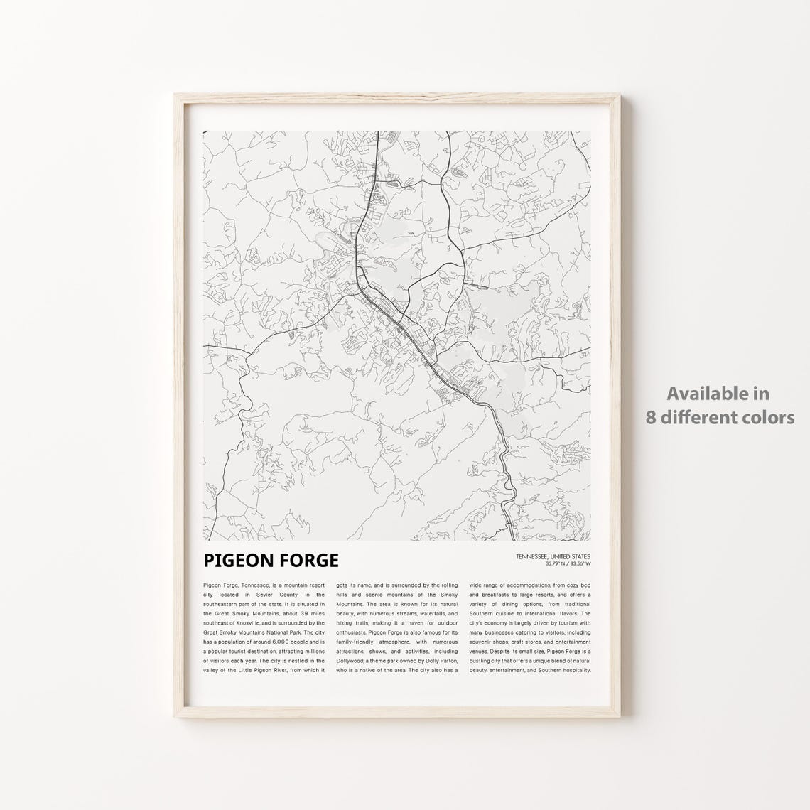 Pigeon Forge Tennessee City Map With Informative History Text Poster