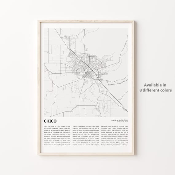 Chico Map Print Travel Wall Decor Art Housewarming Gift