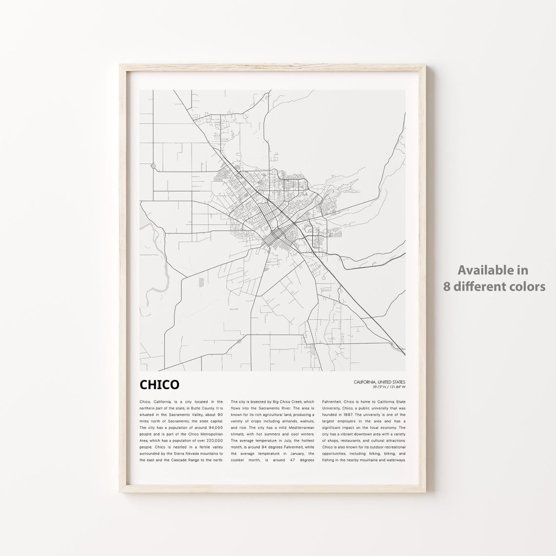 Chico Map Print Travel Wall Decor Art Housewarming Gift