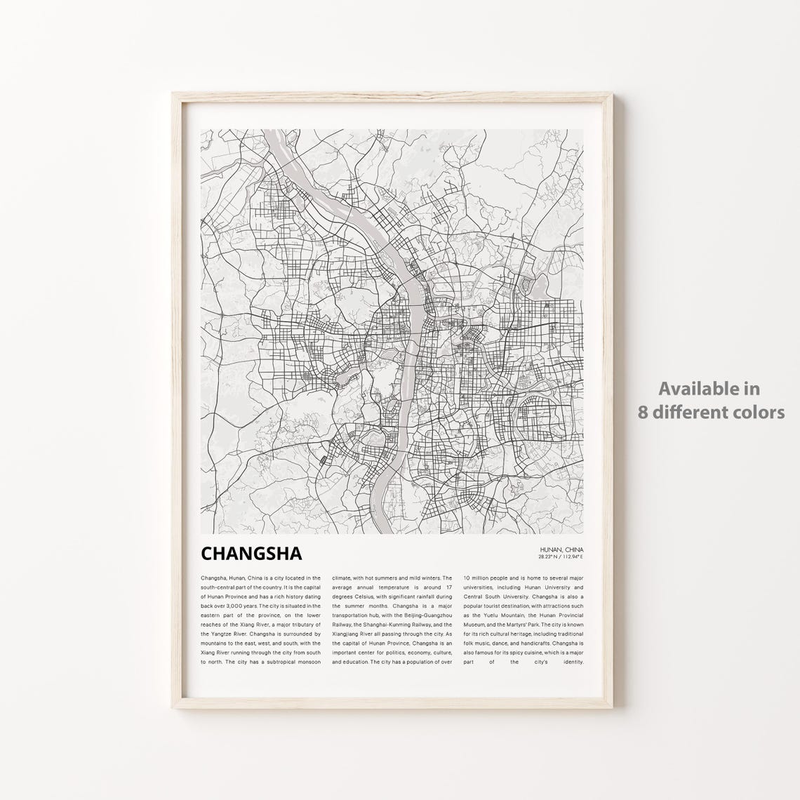 Changsha Map Print Travel Wall Decor Art Hunan Housewarming Gift
