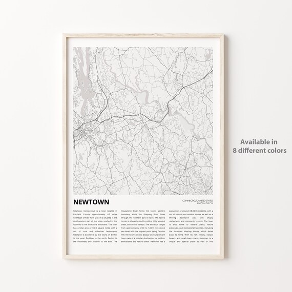 Newtown Connecticut Minimalist City Street Map Travel Poster