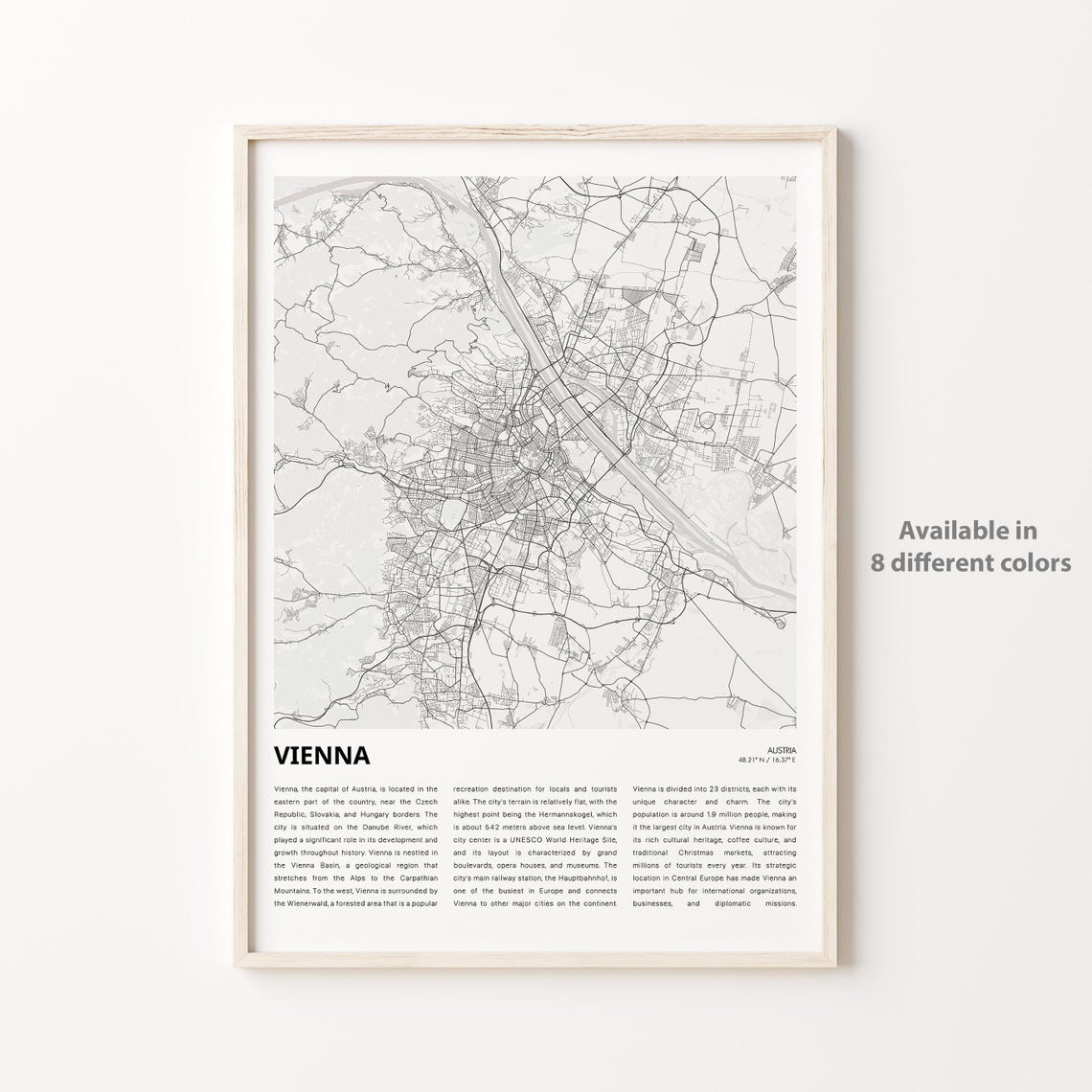 Vienna Austria City Street Map Modern Minimalist Travel Poster