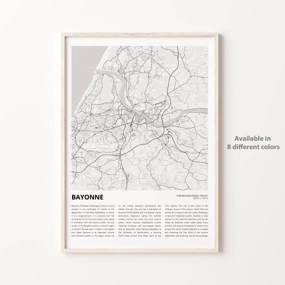 Bayonne Map Print Travel Wall Decor Art Pyrnesatlantiques Housewarming Gift Personalized Poster