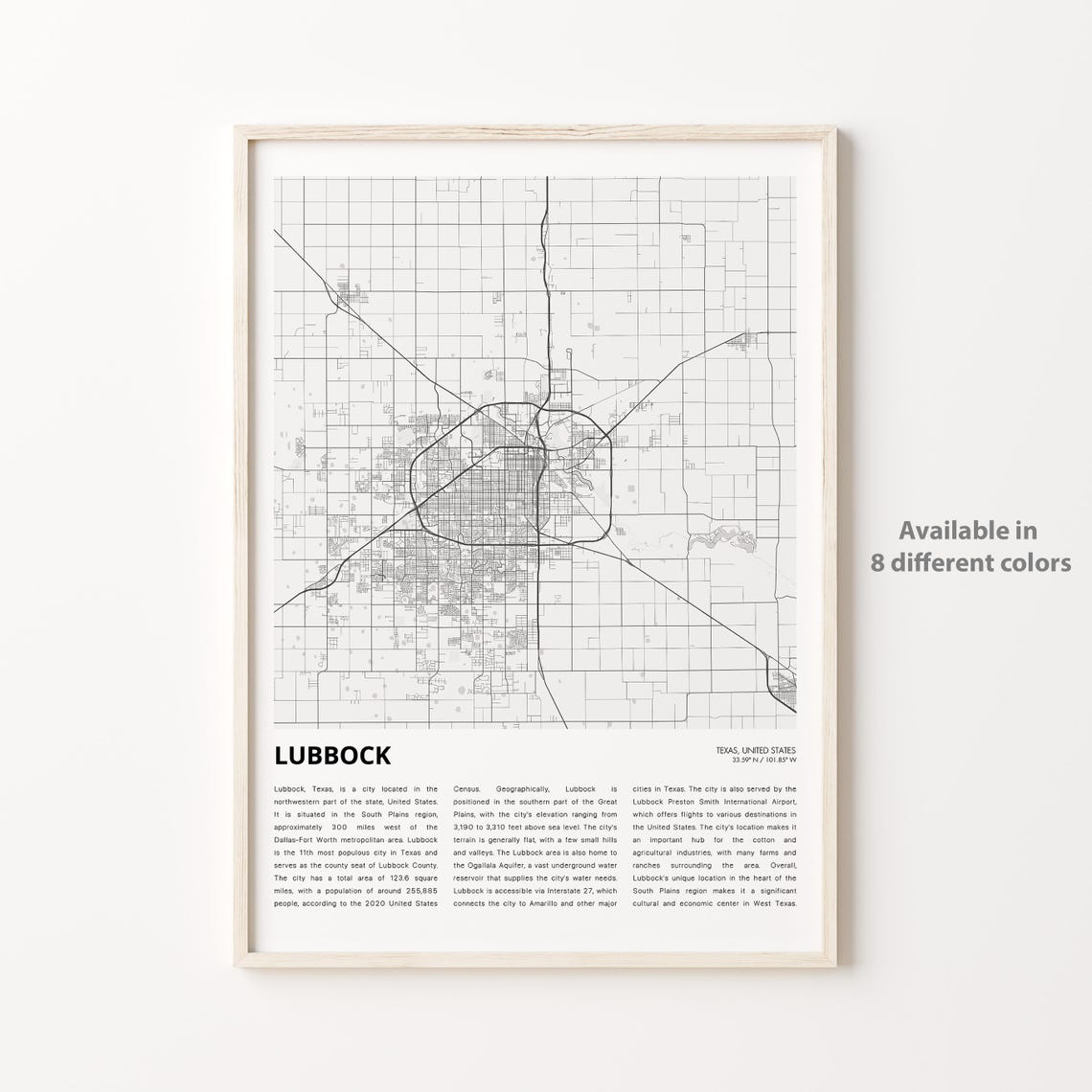 Lubbock Map Print Travel Wall Decor Art Texas Housewarming Gift