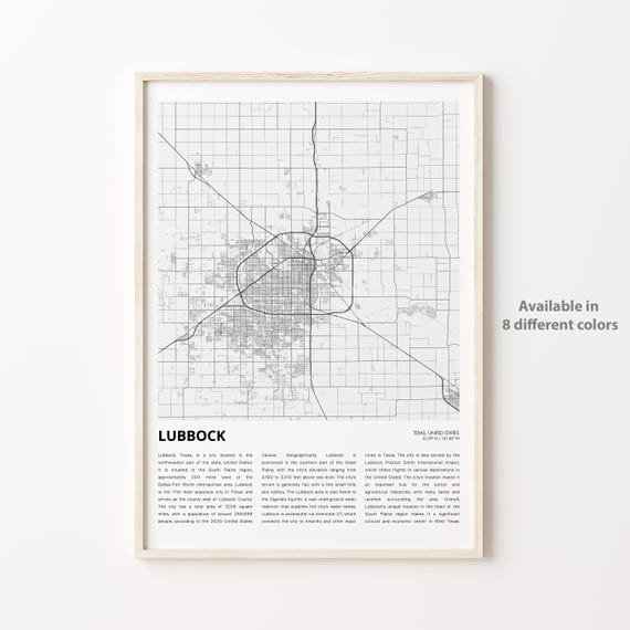 Lubbock Map Print Travel Wall Decor Art Texas Housewarming Gift