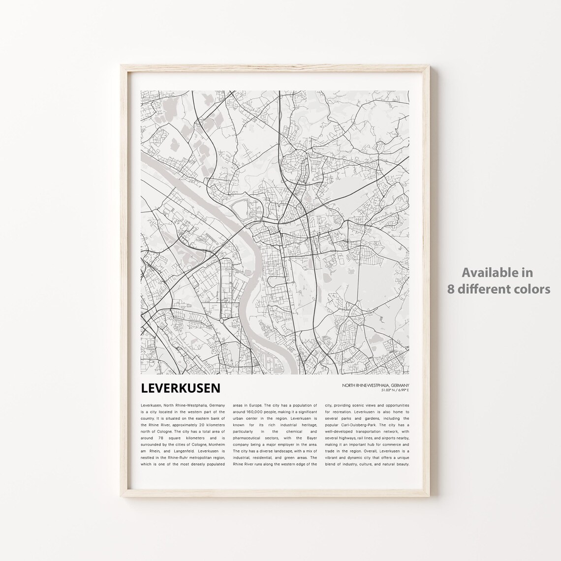 Leverkusen Map Travel Poster, North Rhine-Westphalia