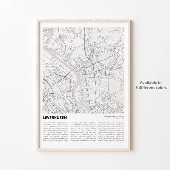Leverkusen Map Travel Poster, North Rhine-Westphalia
