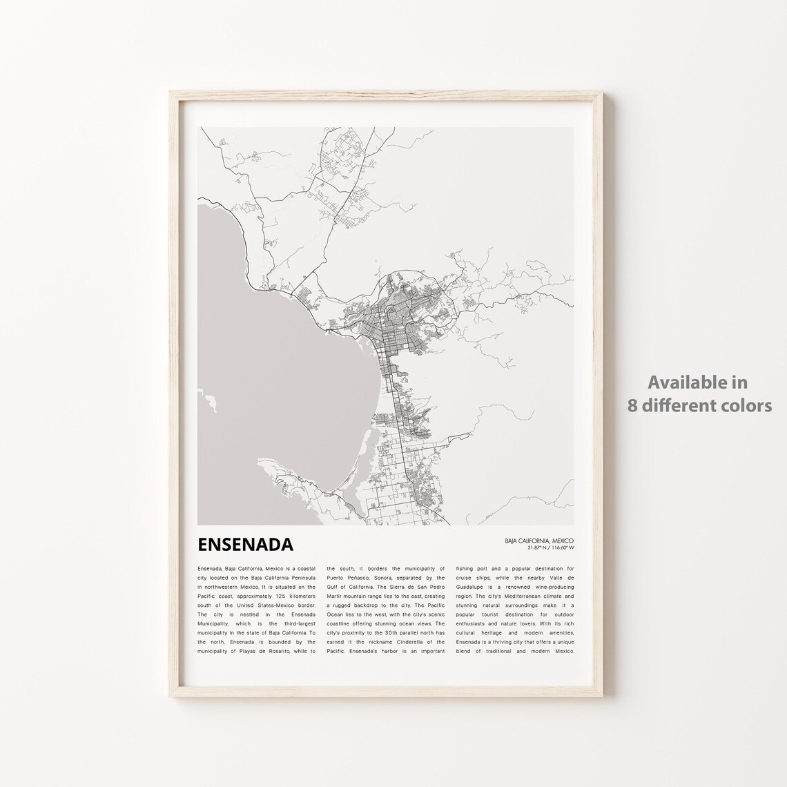 Ensenada Map Travel Poster, Baja Wall Decor