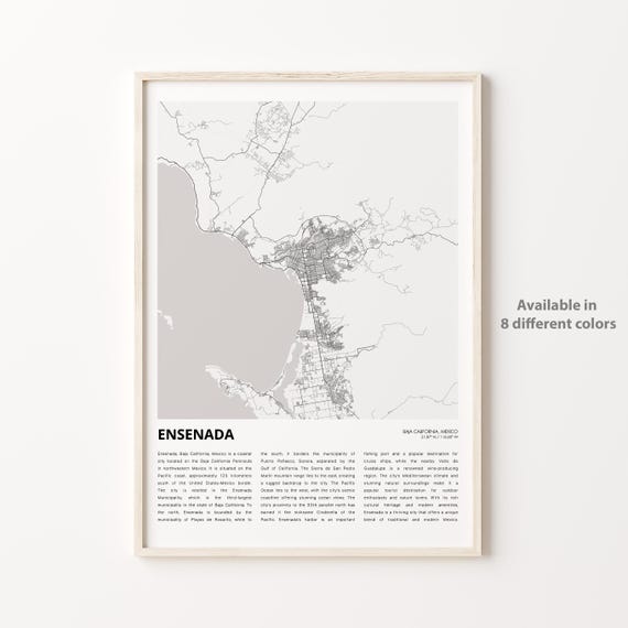 Ensenada Map Travel Poster, Baja Wall Decor