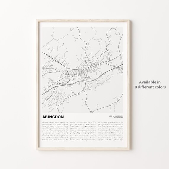 Abingdon Map, Virginia Housewarming Gift Poster