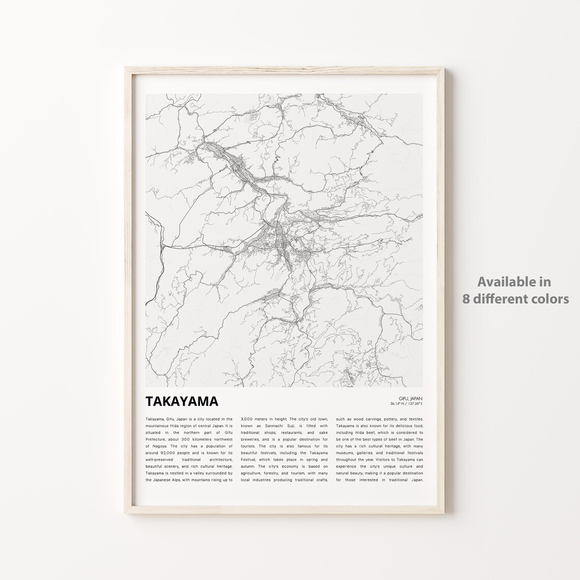 Takayama Gifu Japan Historic Mountain City Map Travel Art Print