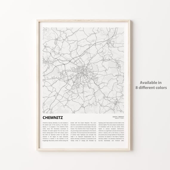 Chemnitz Map Print Travel Wall Decor Art Saxony Housewarming Gift