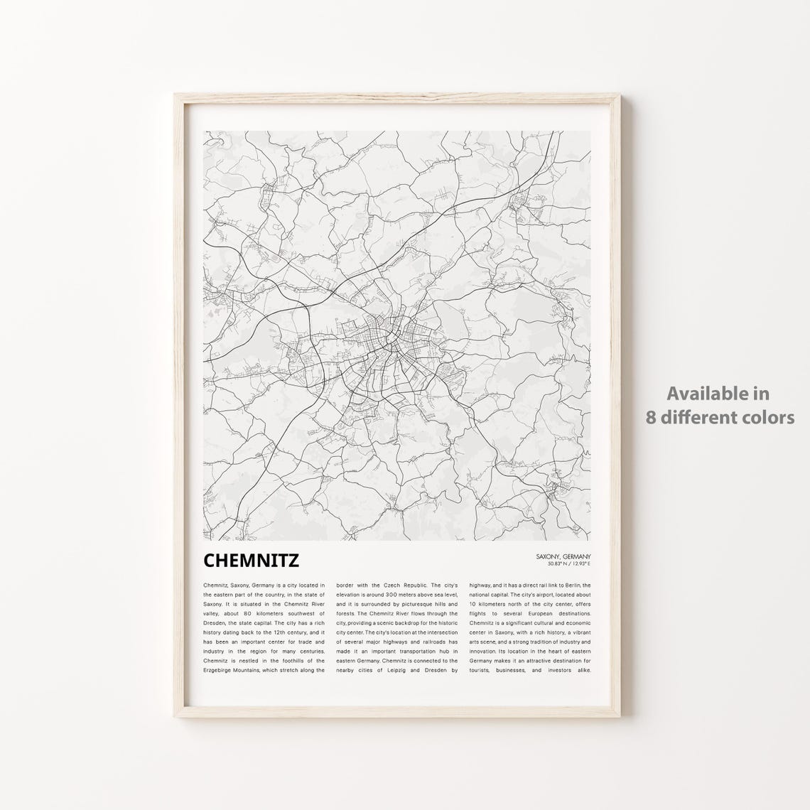 Chemnitz Map Print Travel Wall Decor Art Saxony Housewarming Gift