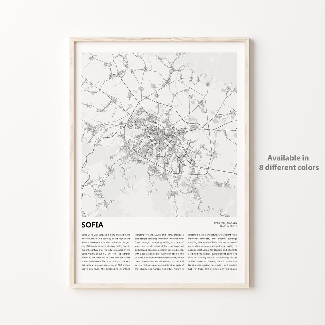 Sofia Bulgaria Europe City Street Map Minimalist Travel Poster