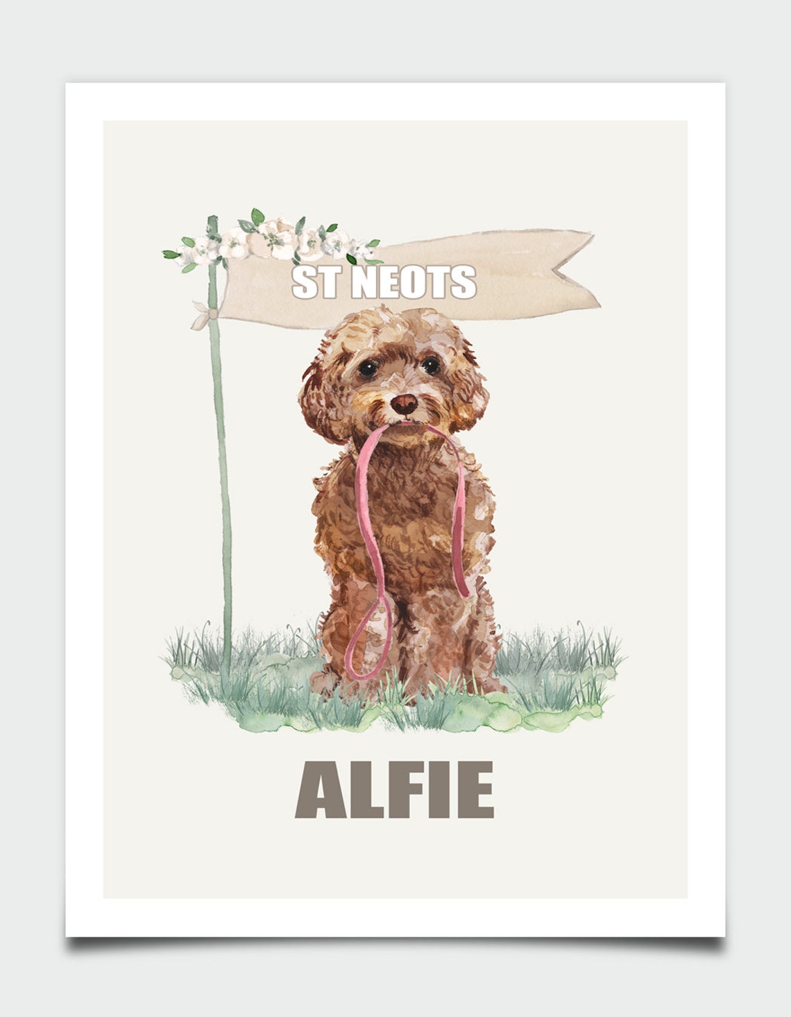 Cockapoo Watercolor Dog Portrait Personalized Pet Name Wall Art - Image 3
