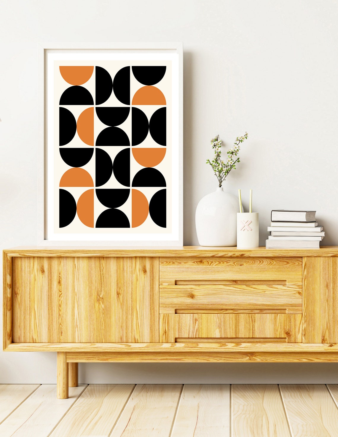 Mid Century Modern Geometric Semicircle Pattern Abstract Wall Art - Image 3