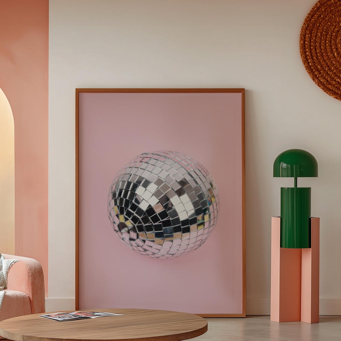 Pink Disco Ball Mirror Reflection Trendy Music Party Wall Art