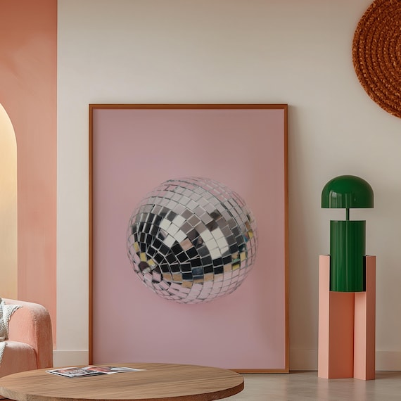 Pink Disco Ball Mirror Reflection Trendy Music Party Wall Art