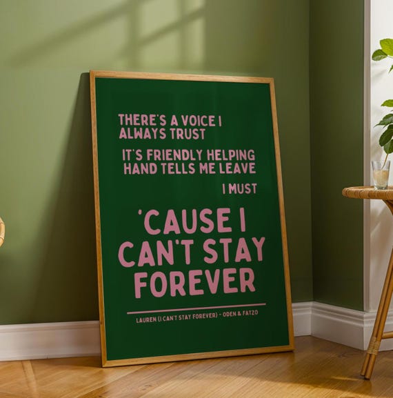 I Cant Stay Forever Green And Pink Wall Print Ibiza Colourful Funny Cute Birthday Christmas Gift Unique Leopard Cocktail