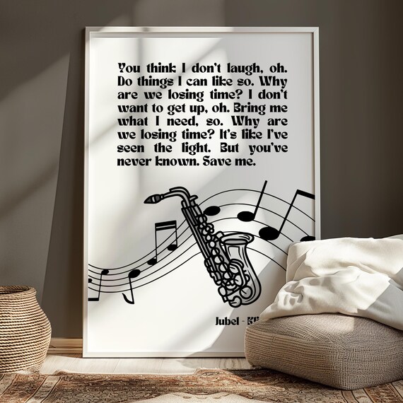Jubel Klingande Monochrome Saxophone Lyric Music Typographic Poster