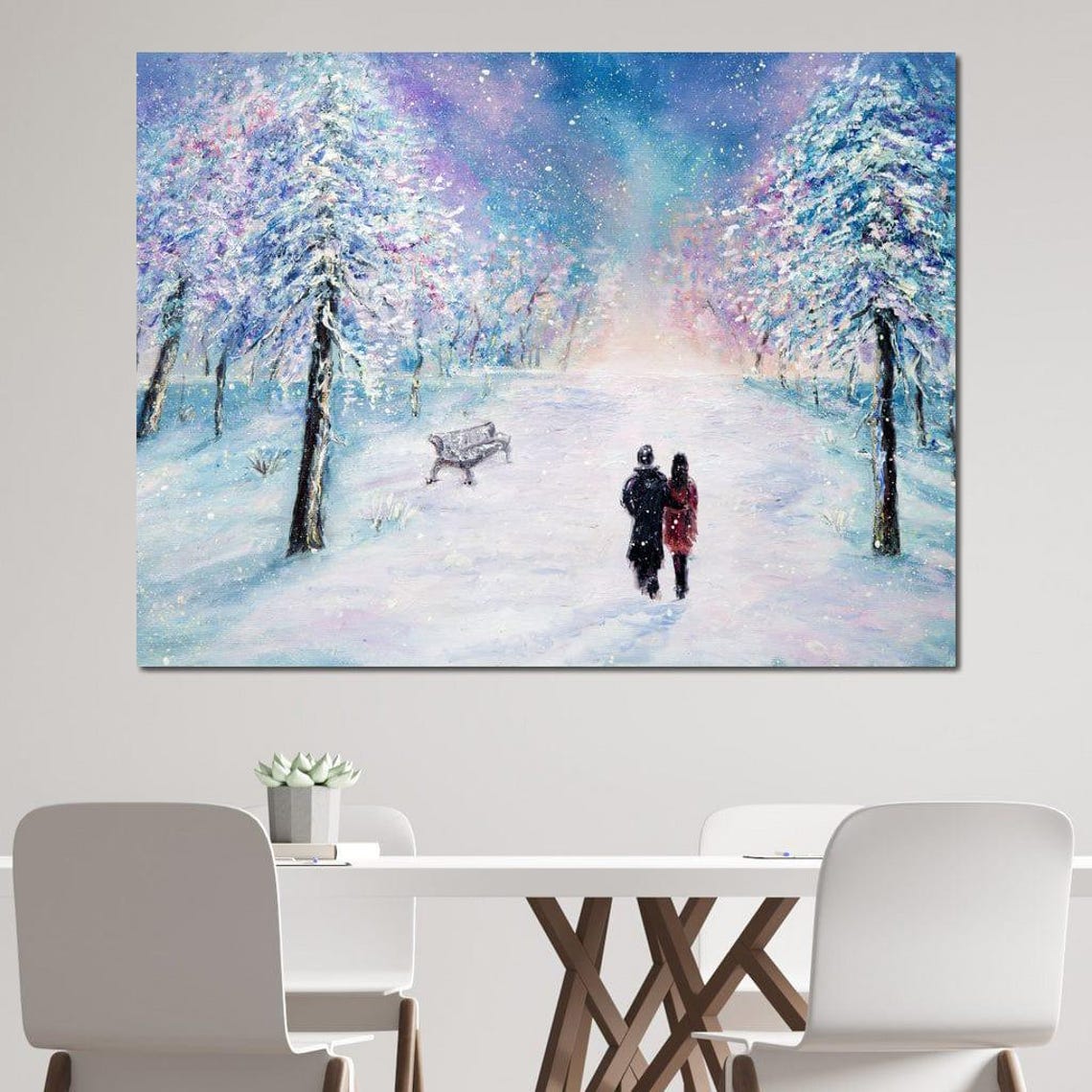 Winter Walk Snowy Park Romantic Couple Starlit Night Travel Poster - Image 3