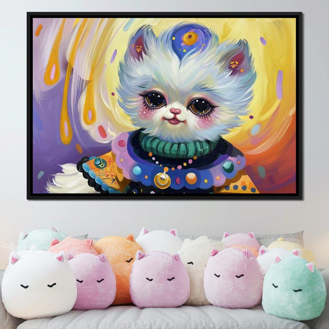 Whimsical Fantasy Cat Big Eyes Pastel Colorful Kids Room Animal Wall Poster
