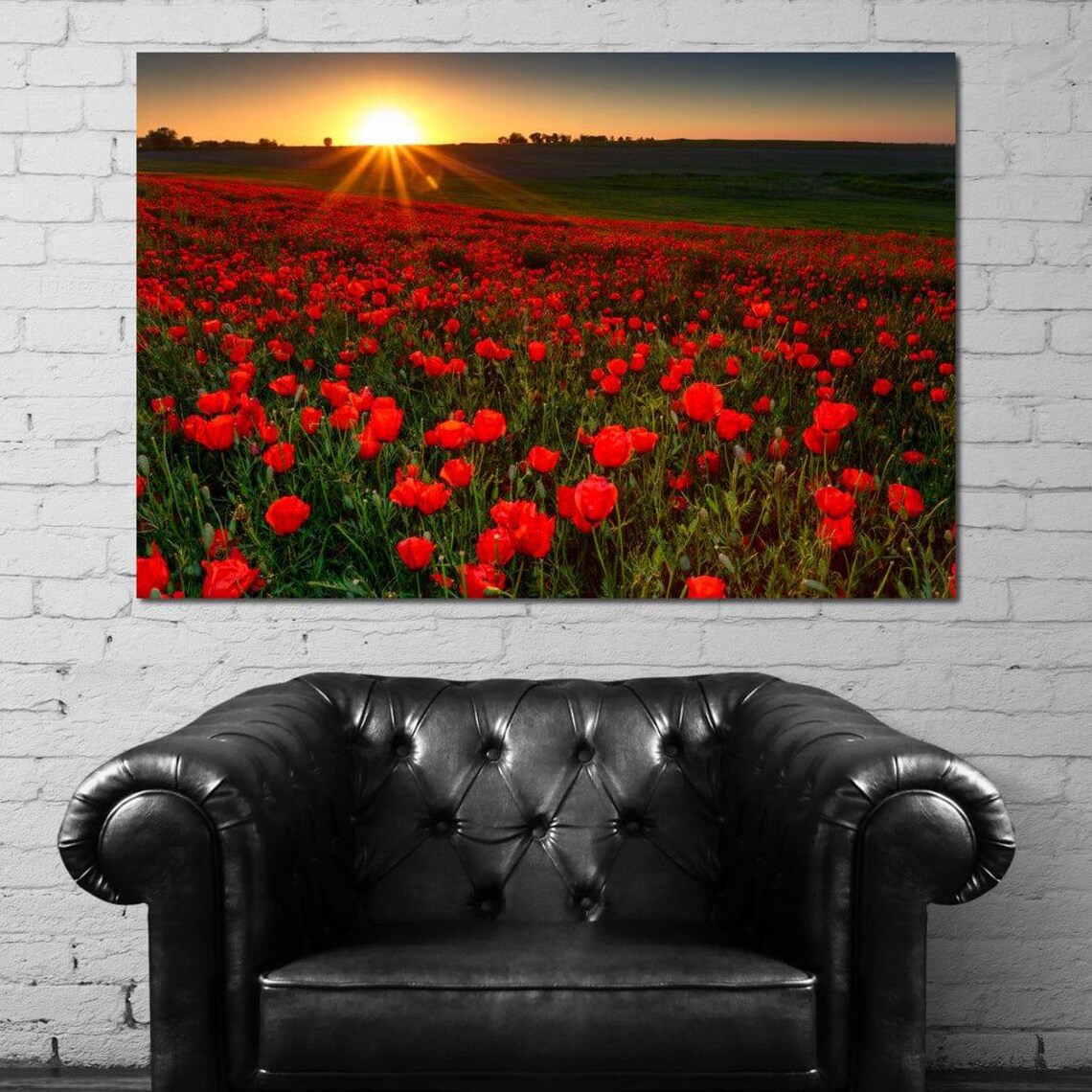 Red Poppy Field At Sunset Photography Scenic Nature Wall Art Poster - Image 4