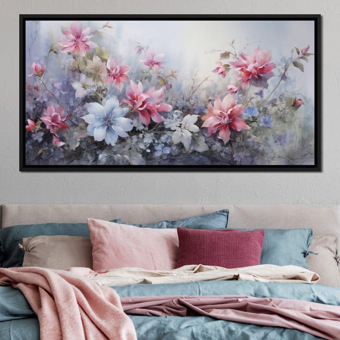 Delicate Pink Blossom Watercolor Five Panel Floral Wall Art Poster - Image 4