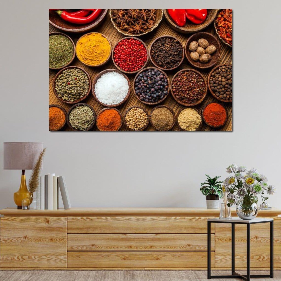 Colorful Spices In Wooden Bowls Overhead Gourmet Kitchen Art Poster - Image 2