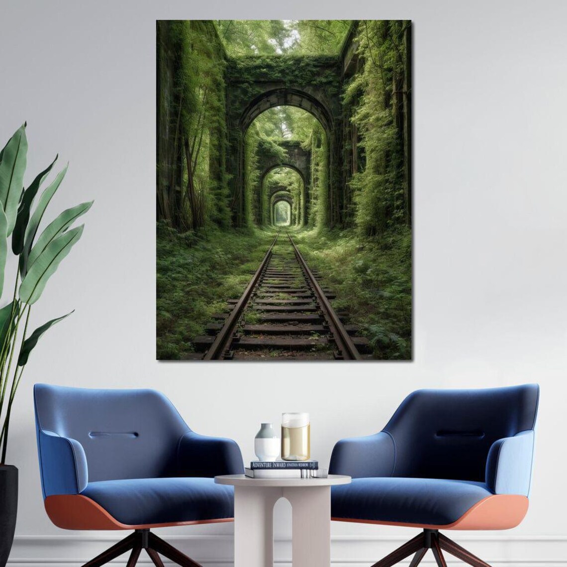 Abandoned Train Track Nature Landscape, Rustic Home Decor - Image 3