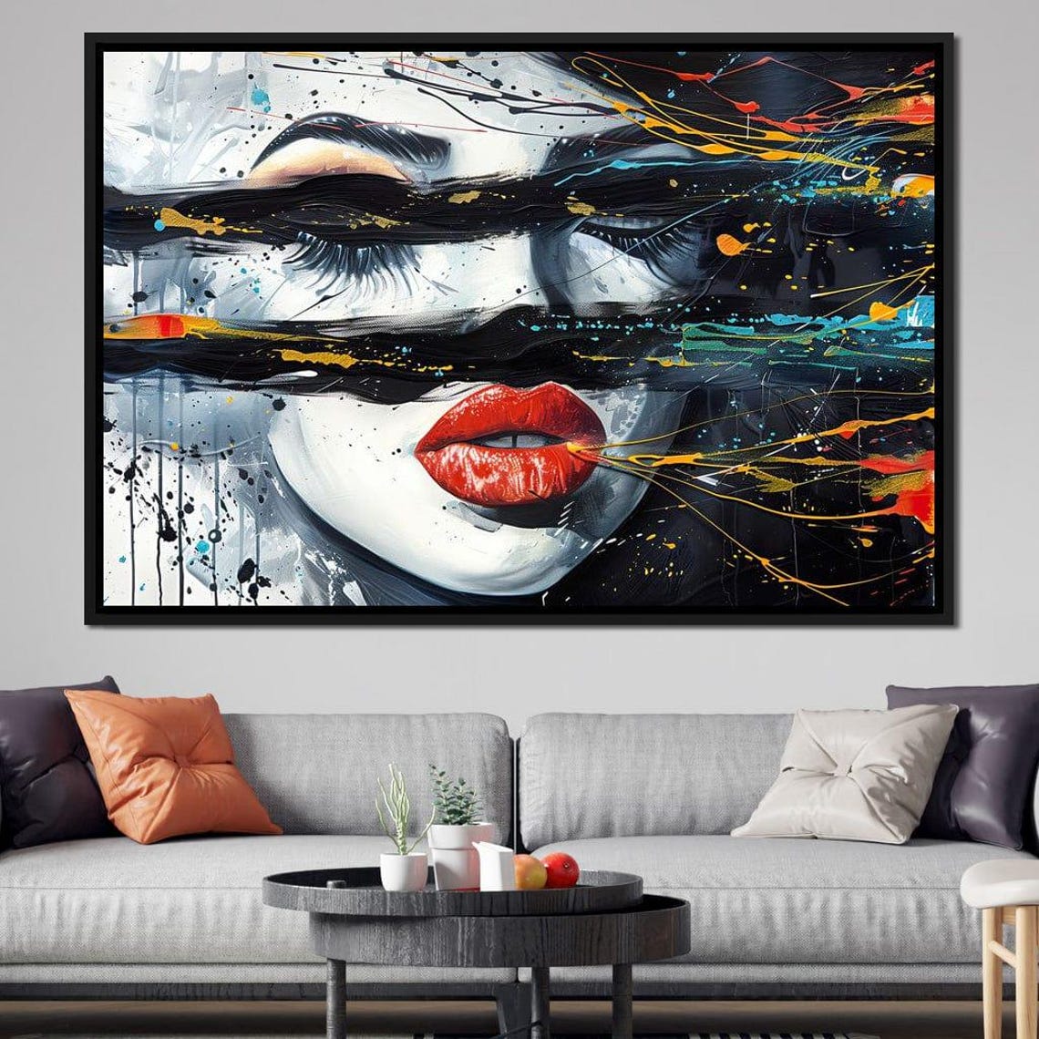 Urban Siren Abstract Face Bold Red Lips Gray Splatter Graffiti Poster - Image 4