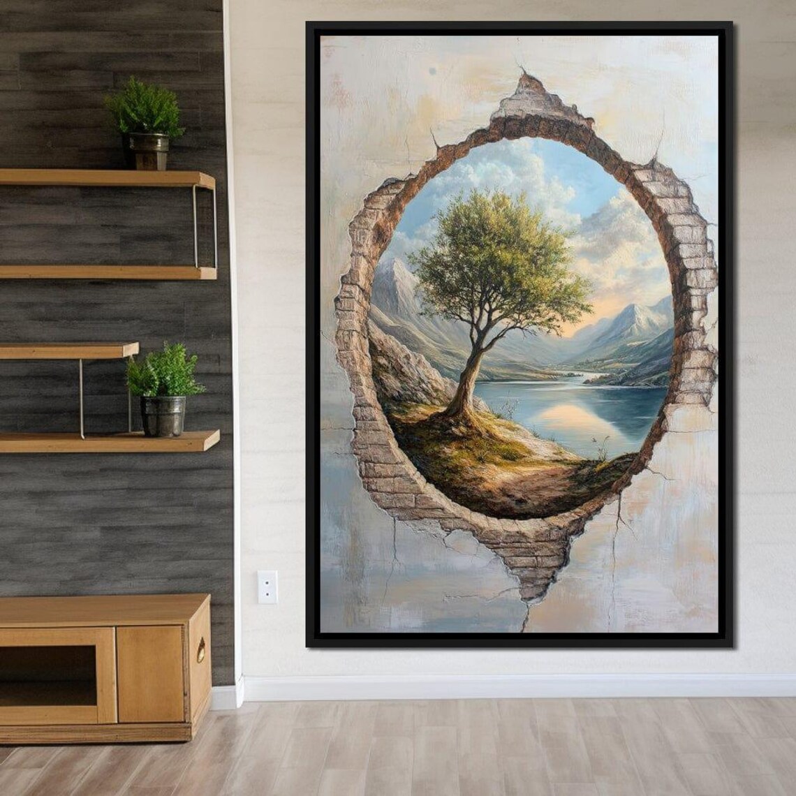 Panoramic Tranquility Portal Serene Nature Wall Art Dreamy Landscape Calm Home Decor Tree Illustration By Nichecanvas - Image 3