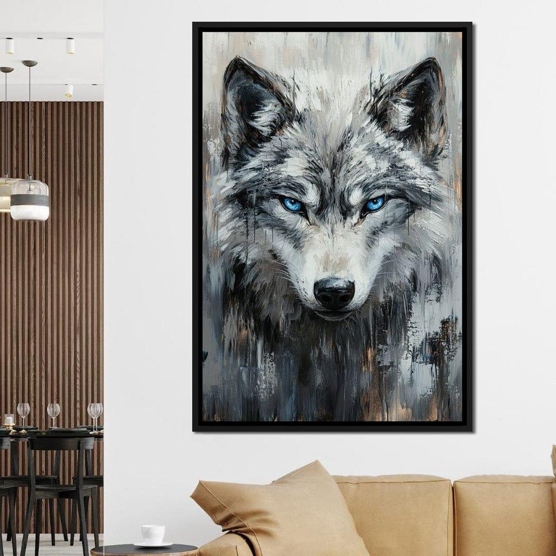 Gray Wolf Intense Blue Eyes Painterly Portrait Wildlife Wall Art Print - Image 3