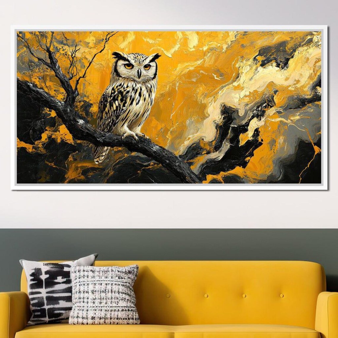 Horned Owl Golden Storm Black Branch Mystical Night Wildlife Poster - Image 2