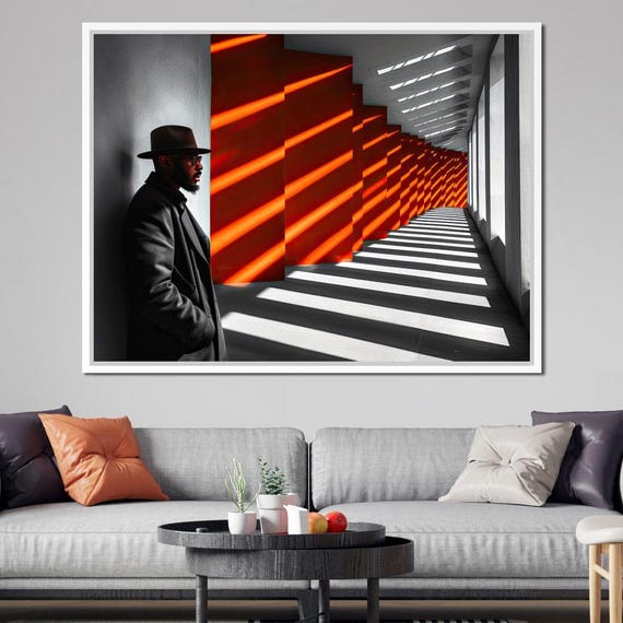 Shadows Of Urban Architecture Geometric Lines Modern Wall Art Red And Gray Interior Decor Stylish Urban Aesthetic By Nichecanvas