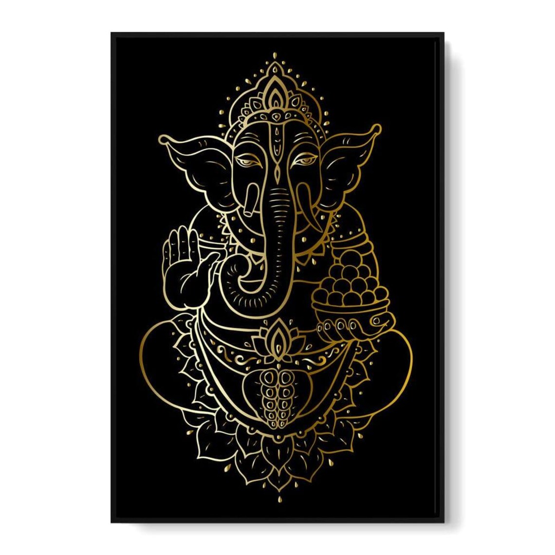 Golden Ganesha Hindu Deity Ornamental Line Art Black Background Poster