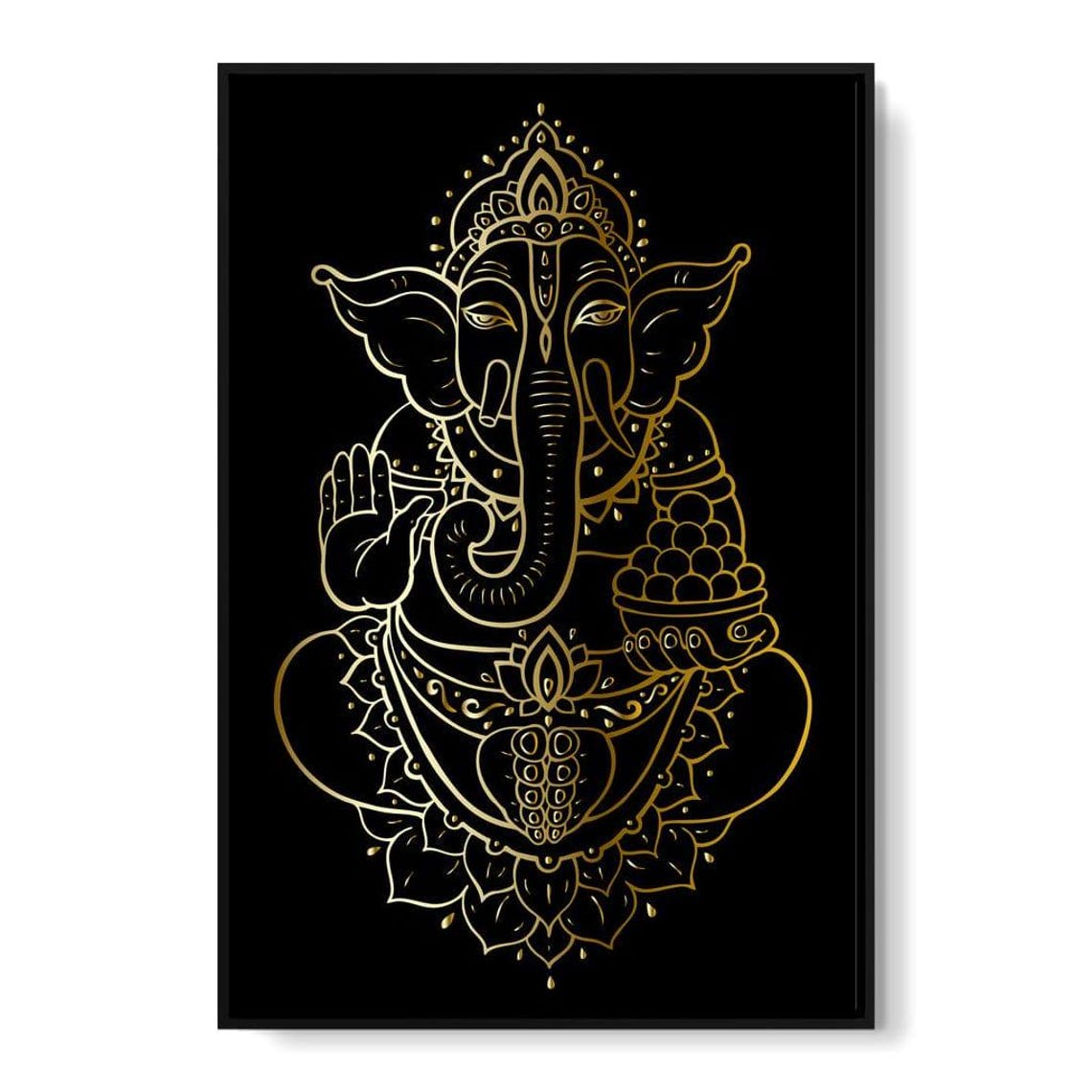 Golden Ganesha Hindu Wall Art Spiritual Decor Black And Gold Art Indian Culture Divine Art Print For Home By Nichecanvas