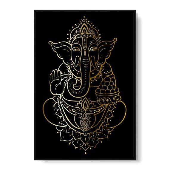 Golden Ganesha Hindu Wall Art Spiritual Decor Black And Gold Art Indian Culture Divine Art Print For Home By Nichecanvas