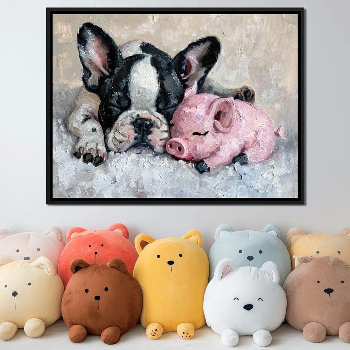 Cozy Frenchie Piglet Snooze Sleeping Puppy Pig Nursery Poster