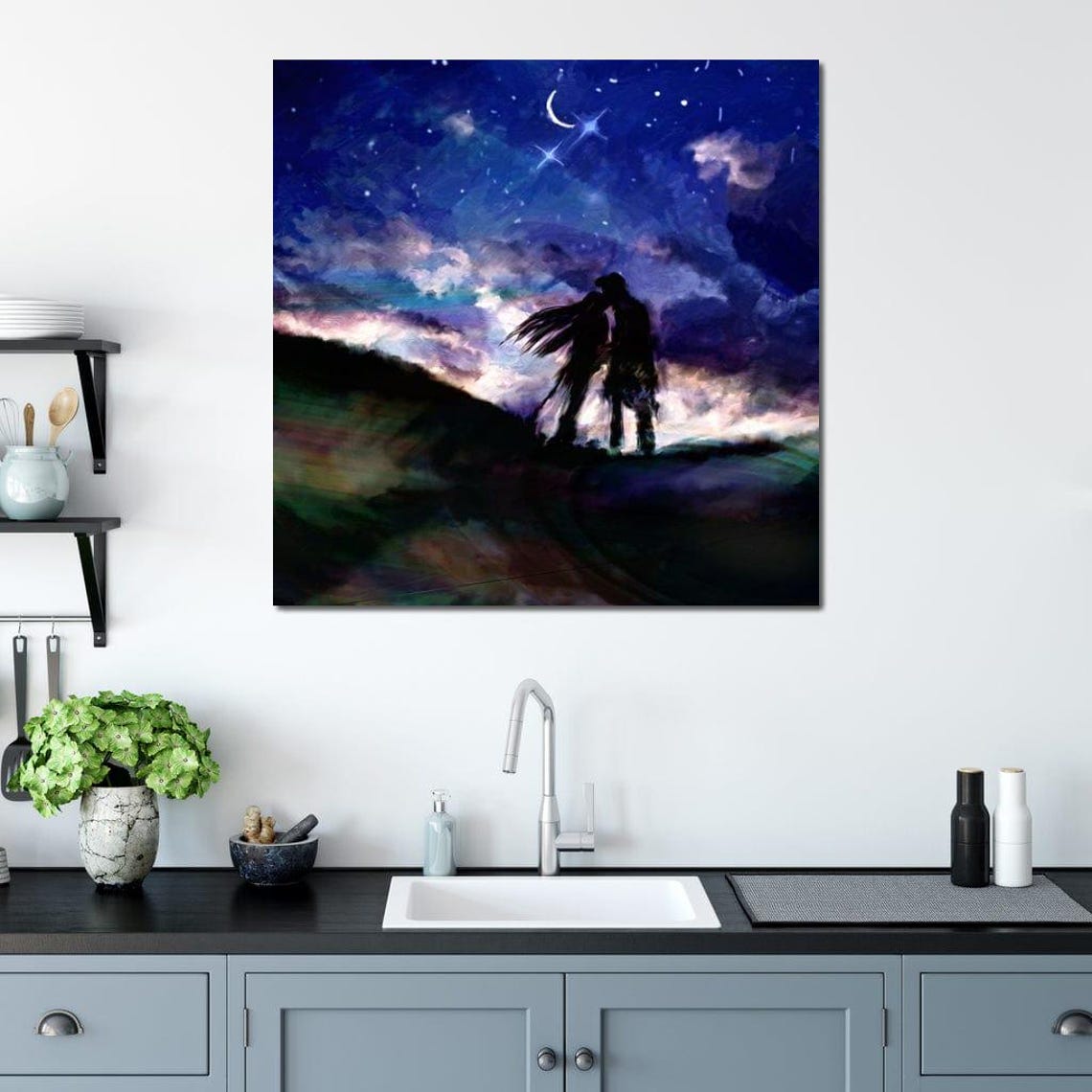 Kissing Under Stars Romantic Couple Silhouette Starry Night Sky Poster - Image 2