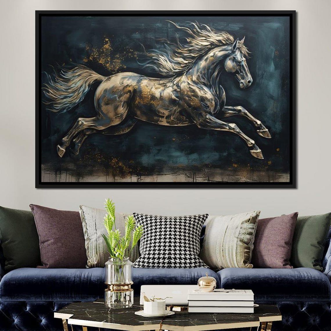 Galloping Horse Turquoise Gold Metallic Elegant Equestrian Art Poster