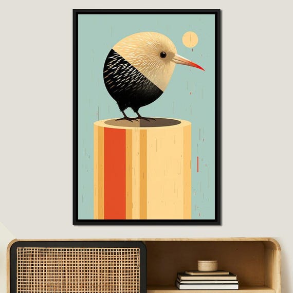 Geometric Kiwi In Abstract Wilderness Minimalist Colorful Bird Wall Art Home Decor Modern Nature Inspired Print By Nichecanvas