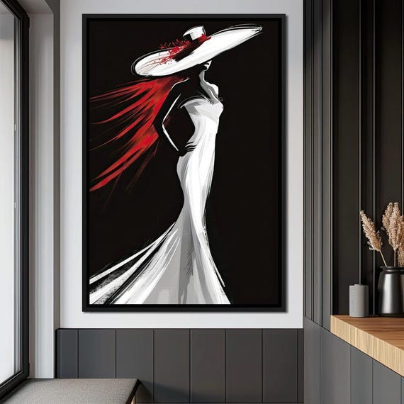 The White Dress Sanguine Elegance Unveiled Fashion Art Elegant Painting Sophisticated Decor Modern Wall Art By Nichecanvas